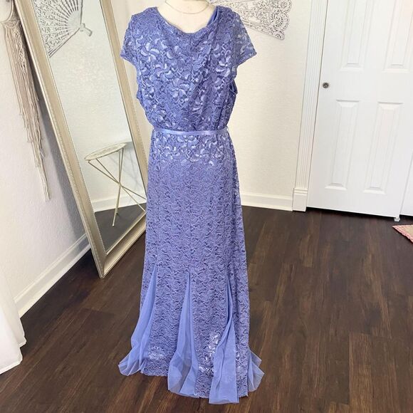 Plus size 2X Early 2000s Whimsical Purple Fairy Lace Satin Bow Formal Prom Dress - Picture 5 of 6